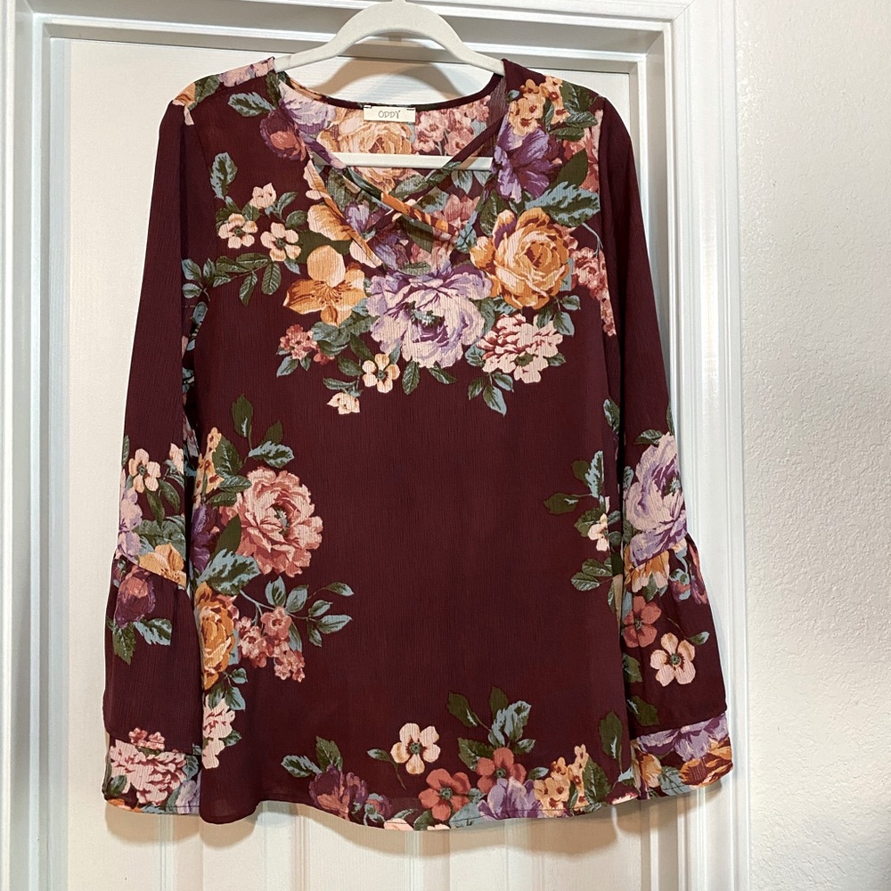 Burgundy floral blouse